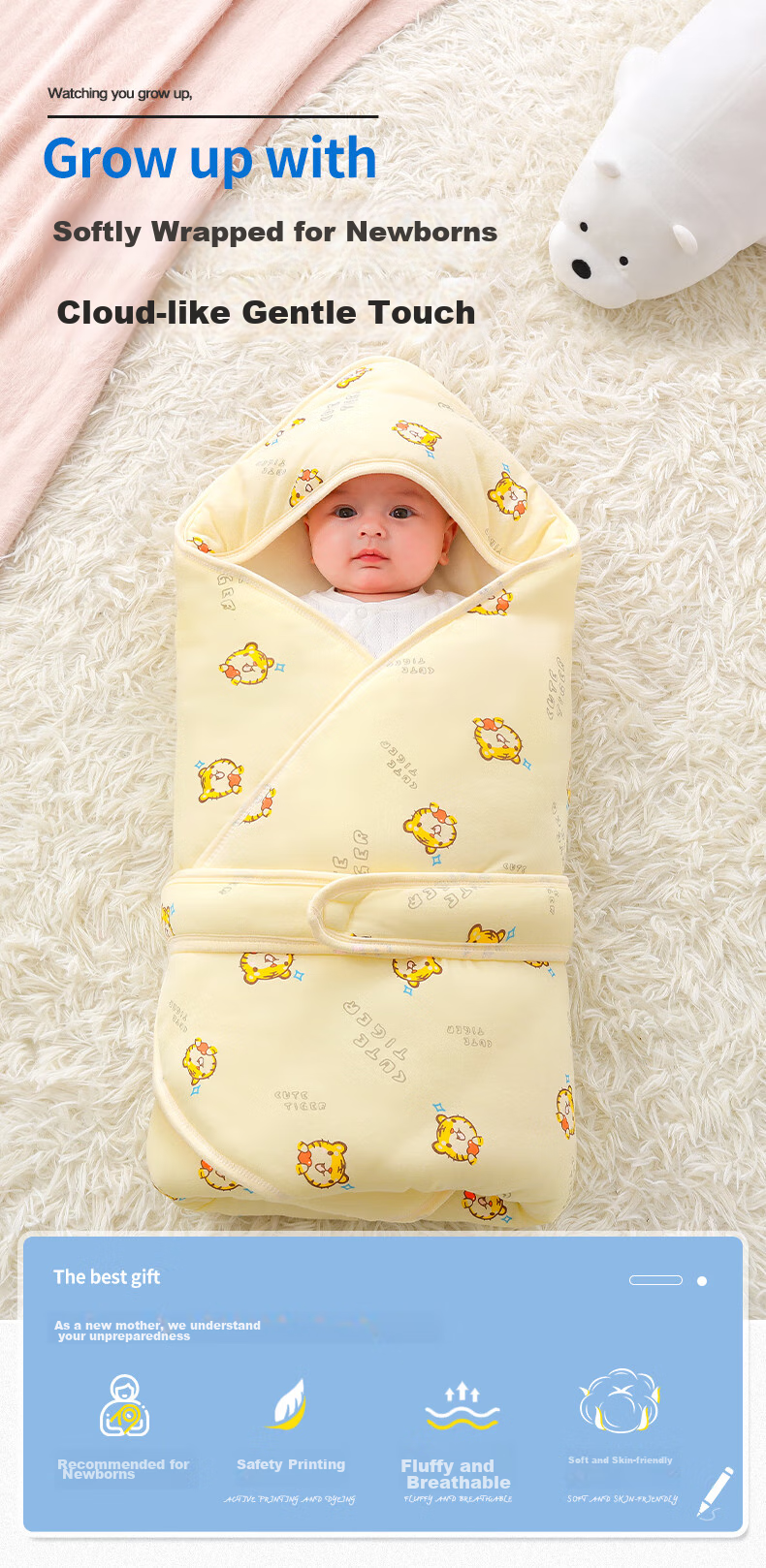 Nanjiren Newborn Baby Swaddle Blanket, Anti-Startle Sleeping Bag, Pure Cotton Wrap, Baby Swaddle, Maternity Ward Air Conditioning Blanket, 85*85cm 1