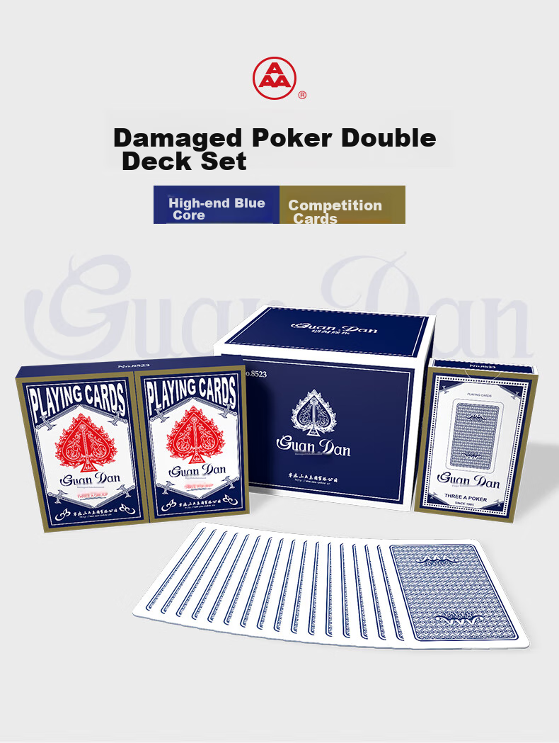AAA Guandan Playing Cards, AAA Entertainment Playing Cards, Blue Core Paper Playing Cards, Guandan Cards for 8523 Double Decks, Blue Ten Decks 1