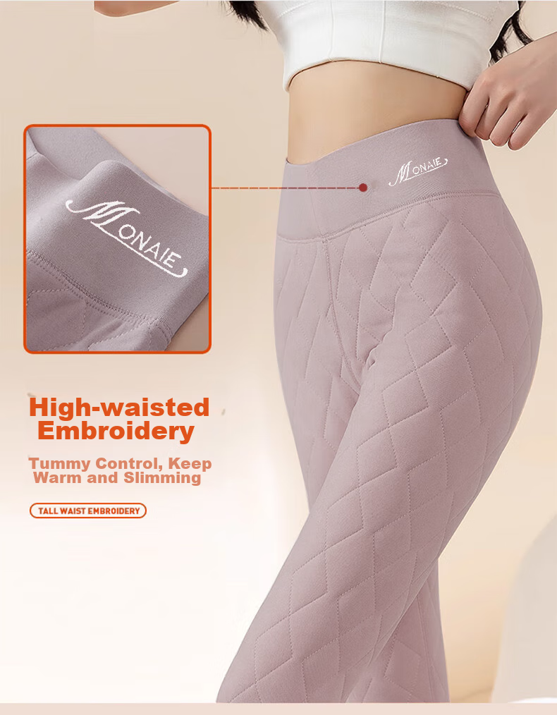 LangSha 100% Wool Thermal Pants for Women, Autumn And Winter Fleece-Lined Thick Cotton Pants, High-Waist Plus Size Slim-Fit Leggings 7