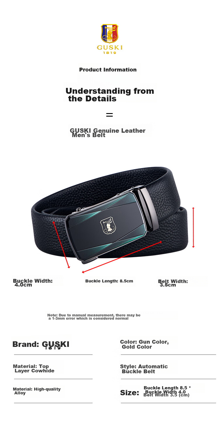 GUSKI Brand Men's Leather Belt with Automatic Buckle, Waist Belt Gift Box, Birthday Present for Boyfriend Or Husband 8