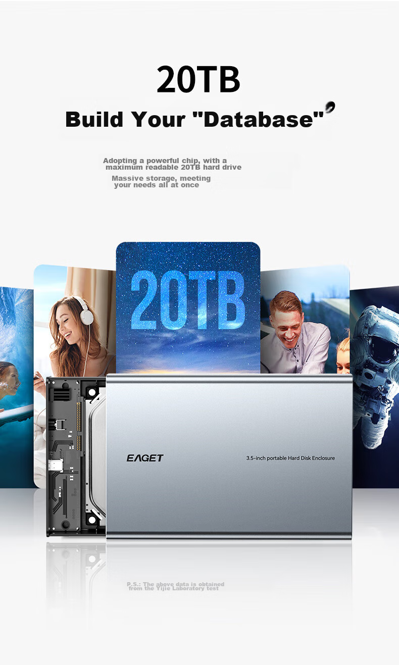 EAGET Type-C3.1 External Hard Drive Enclosure, 2.5/3.5 Inch, for Laptops And Desktops, SATA SSD/HDD Compatible, All-Aluminum Alloy, E351C 4