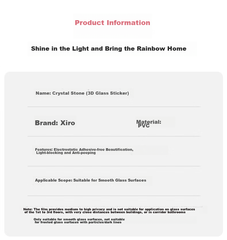 Xiruo Frosted Glass Film Privacy Opaque Bathroom Balcony Window Anti-Peeping Rainbow Glass Sticker, 60*200cm 13