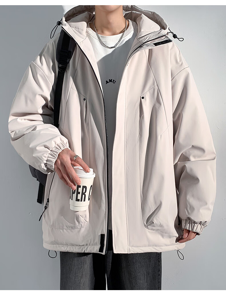 Dingfengbaoluo Casual Cotton Jacket Men Autumn Winter Windproof Warm Thickened Cotton Coat DFM19 Black L 10
