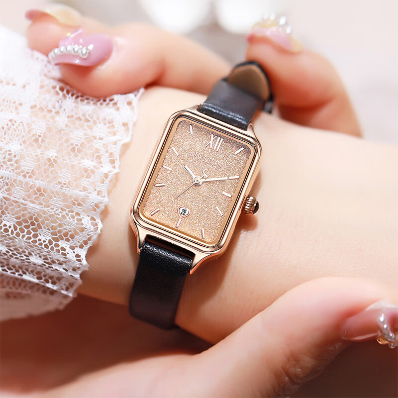 Julius Women's Watch, Retro Starry Sky Design, Simple Calendar, Fashionable Student Exam Watch, Ladies' Watch in Champagne Color, JA-1255