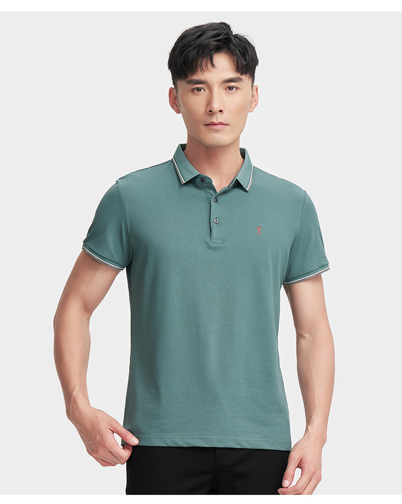 Caizi Men's Summer Short Sleeve Polo Shirt Silk 5A Antibacterial Breathable Embroidered Striped Contrast Collar Solid Color Collar Base Shirt 21