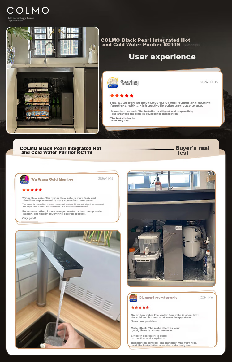 COLMO Water Purifier Black Pearl Integrated Hot Water And Purification System, 800G Household Kitchen Heating Direct Drinking Under-Sink Purifier, Specialized for Kitchen Use, Under-Counter, No Scale Inhibitor, RO Reverse Osmosis RC119 1