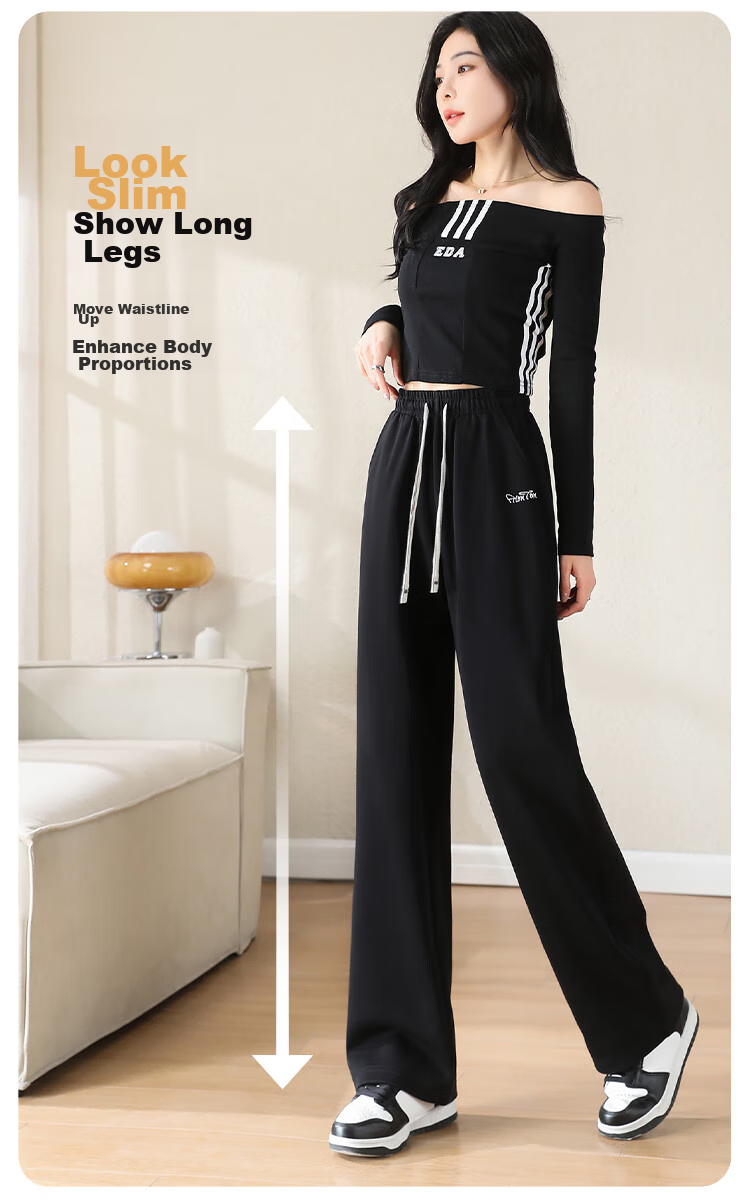 FitonTon Women's Casual Pants, Spring And Summer Straight-Leg Sports Chenille Wide-Leg Trousers, Flowing Floor-Length Pants, High-Waisted Slimming Sweatpants 4