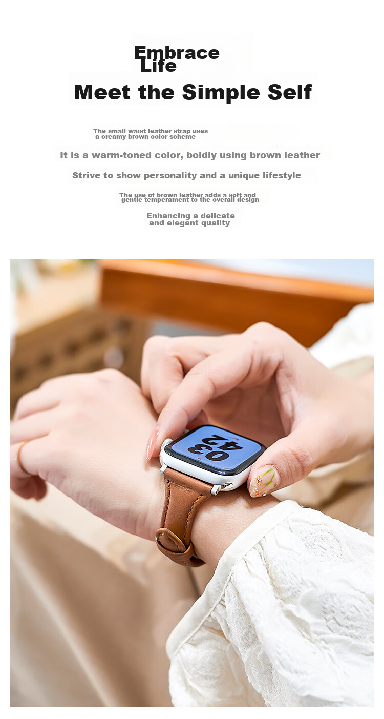 MSSM Suitable for Women's Apple Watch Band, Slim Waist Genuine Leather Apple Watch Band for IWatch Ultra3/S11/10/9/8/Se3, Light Gray 44/45/46/49 4