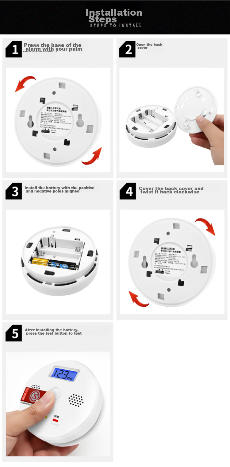 LFang SN-801 Carbon Monoxide Alarm Detector, Coal Stove Charcoal Warning Device, Honeycomb Gas Alarm 11