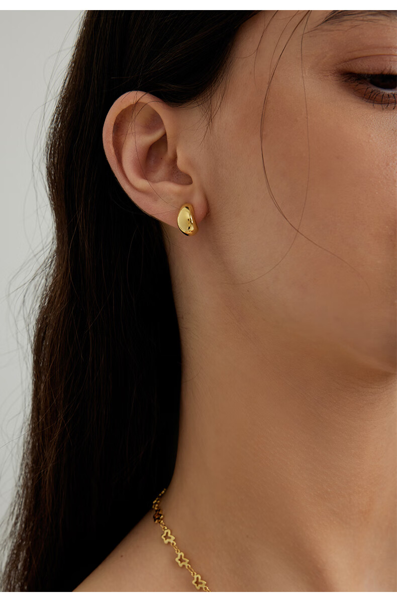 Arsis Free-Style Flowing Small Bean Ear Studs for Women, Original Design Earrings, Gift for Girlfriend, Gold Color 4