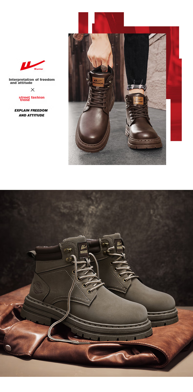 Huili (Warrior) Work Boots, Versatile Men's Shoes, Casual Martin Boots for Men, 1766-1, Khaki, Size 40 4