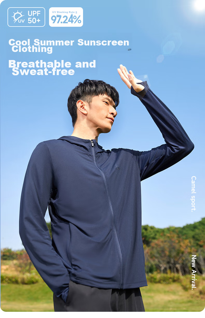 CAMEL Sun Protection Clothing for Men And Women, New Summer Outdoor Sports Wear, Original Yarn Cool-Feeling Sun Protection Loose Hooded Top Thin Jacket 5