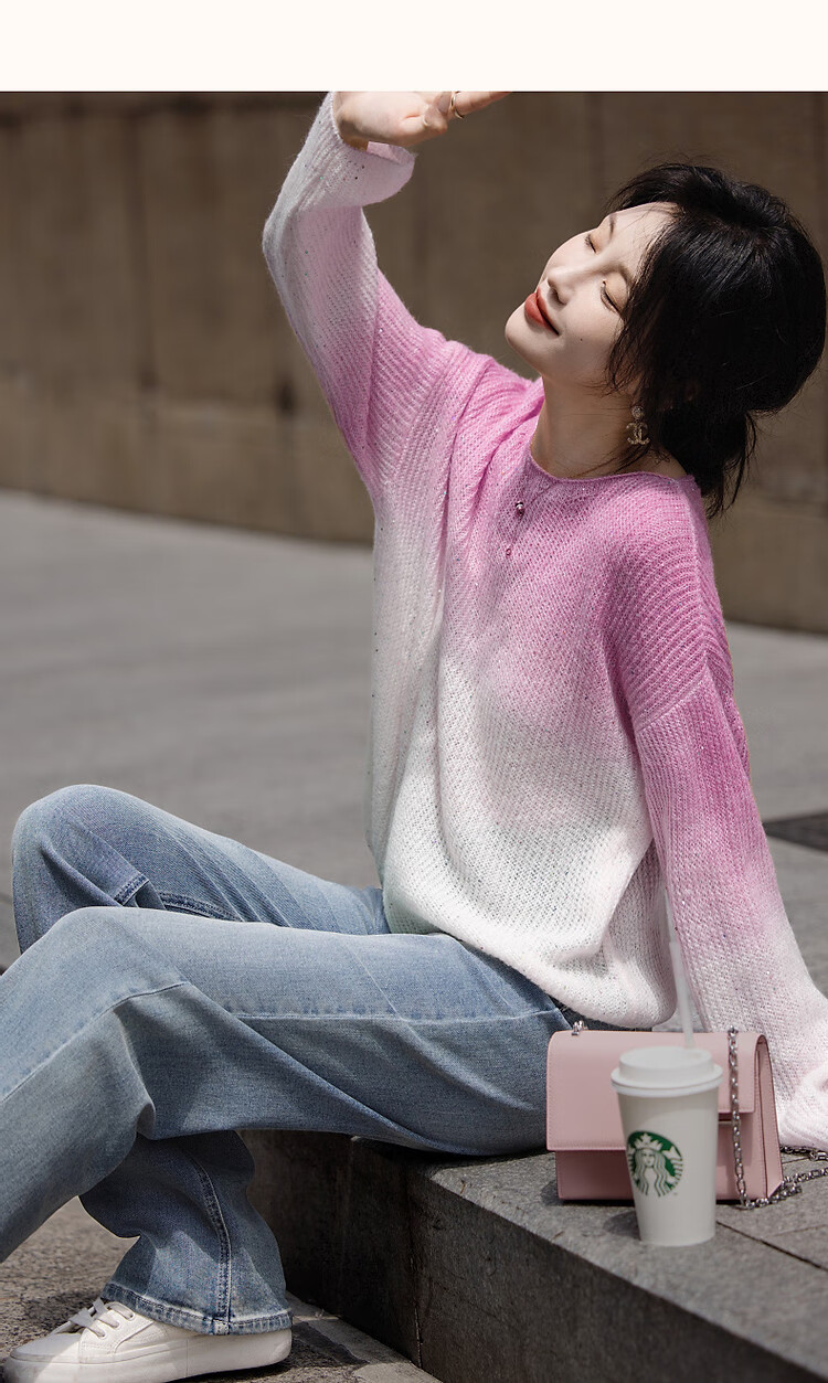 Dme [Dingdai'er Fashion] Autumn And Winter Artistic Gradient Wool Blend Sweater, Lazy-Fit Knitted Top for Wome 20