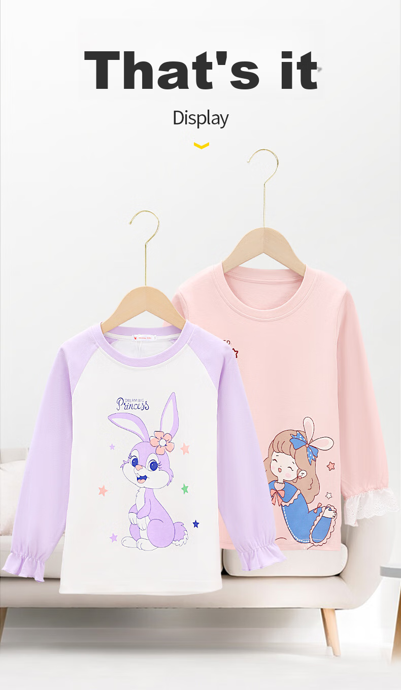 MiiOW Children's Pajamas, Girls' Spring And Autumn Style, Pure Cotton, Kids Long-Sleeve, for Older Children, Home Wear Set, Sweet Girl Design, Size 120 6