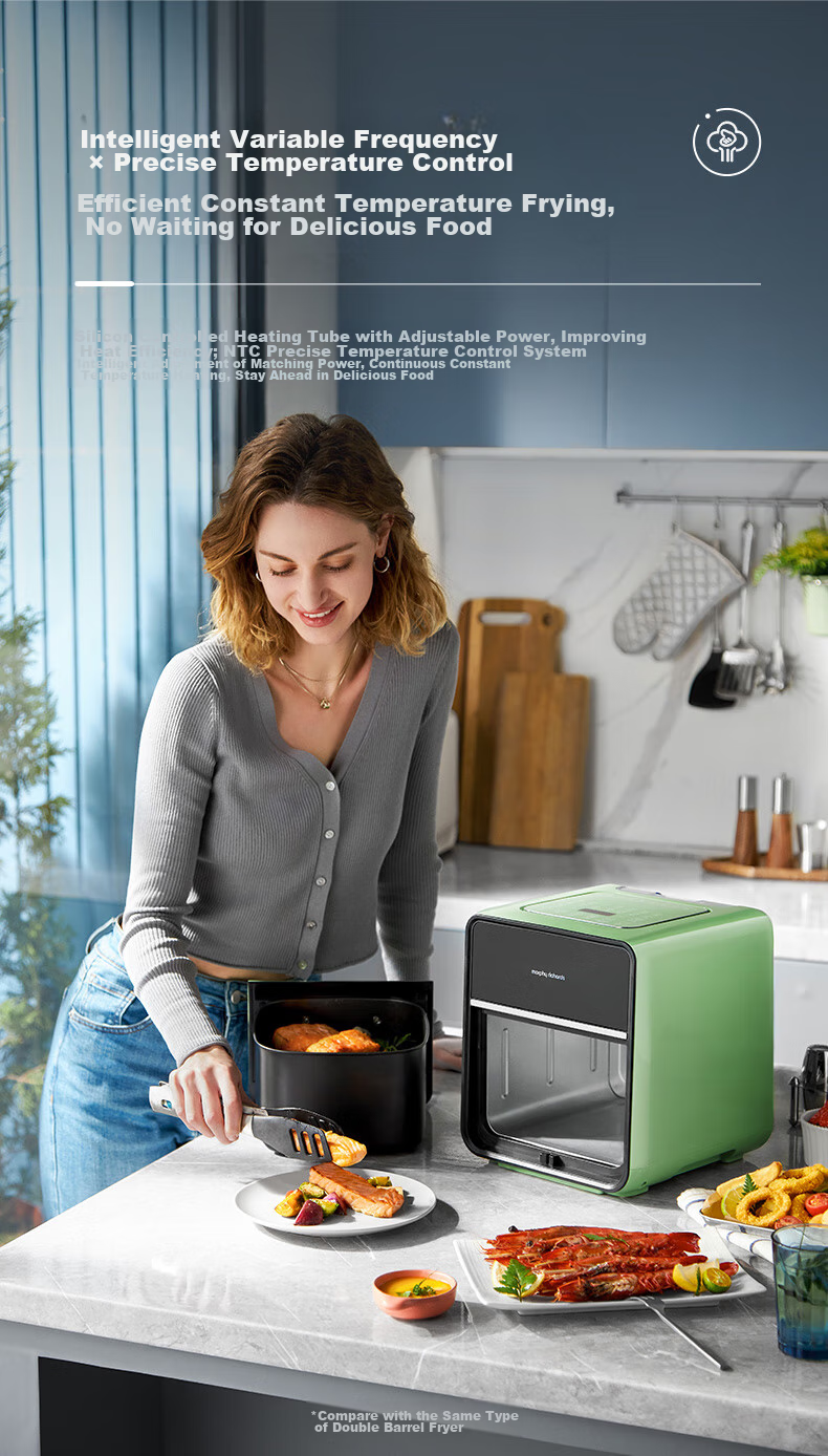 Morphyrichards Air Fryer, Home Use, 4L Large Capacity, Transparent View Window, Built-In Lamp, Smart Steam Function, Variable Frequency Temperature Control, Chicken Wing Frying Machine, MR8101 White 11