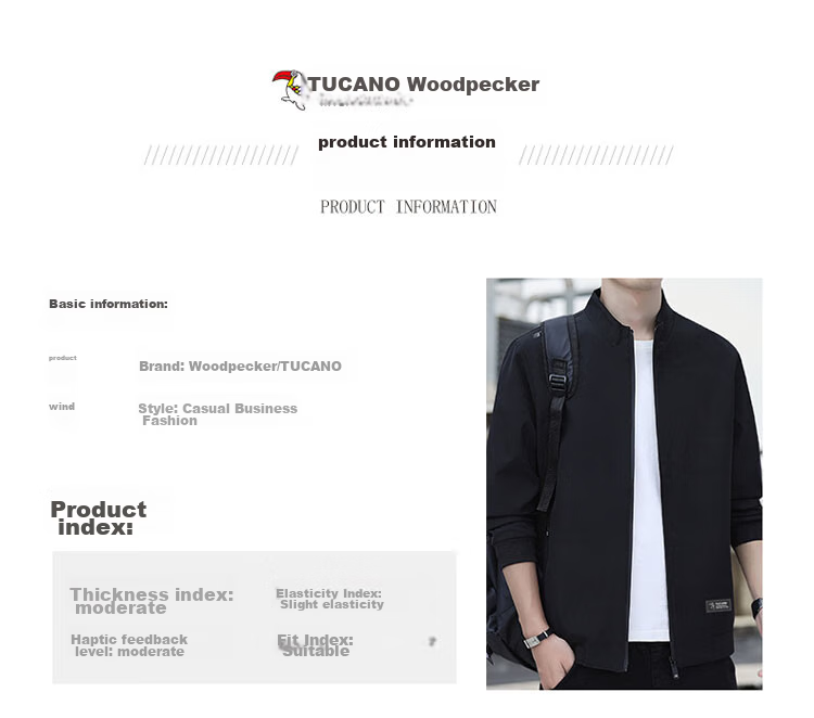 TUCANO Men's Jacket, Spring And Autumn Business Casual Executive Stand-Collar Loose Fit Coat, Black, 2XL 10