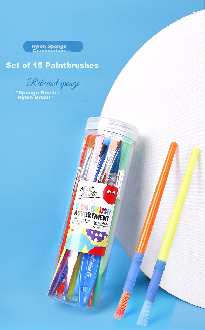 Mont Marte Children's Brush Set, 15 Pieces, Paint Brushes, Sponge Brushes, Watercolor And Gouache Painting Brushes for Kids, Beginner Doodling Brushes 4