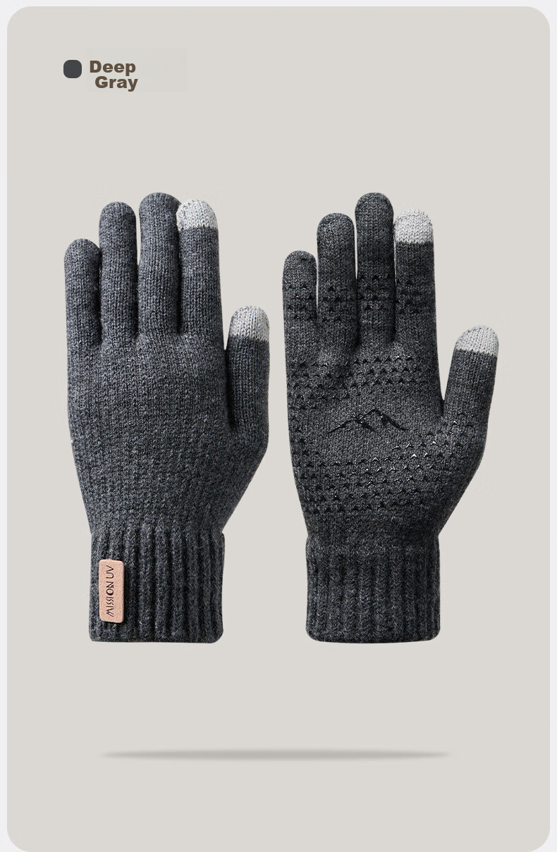 MISSION UV Warm Gloves for Men, Thick Winter And Autumn Outdoor Cycling Driving Anti-Cold Touchscreen Compatible Knitted Gloves 10