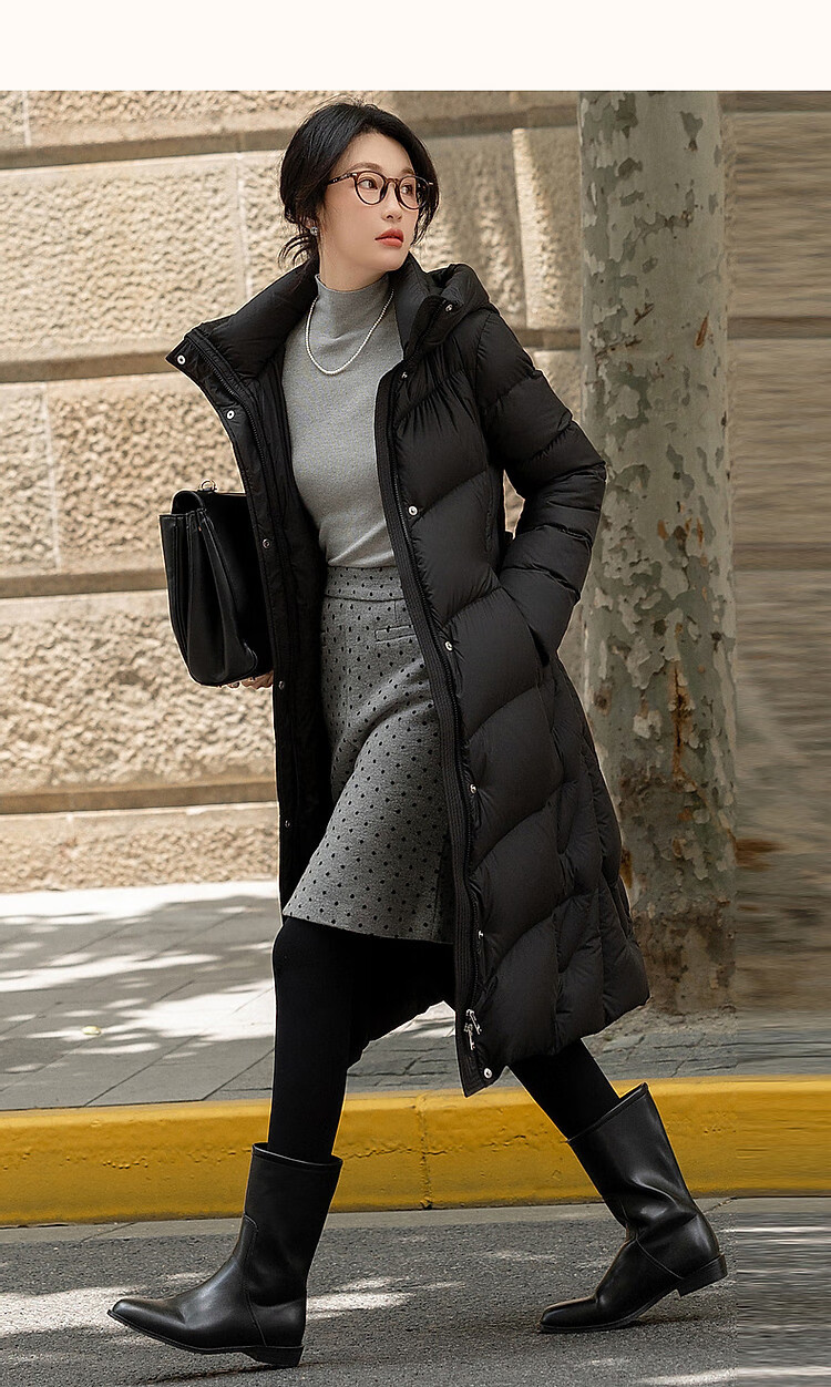 Dme [Hide in Sunroom] Winter 400T Spring 90% Down Filling Wavy Pattern Hooded down Jacket for Wome 12