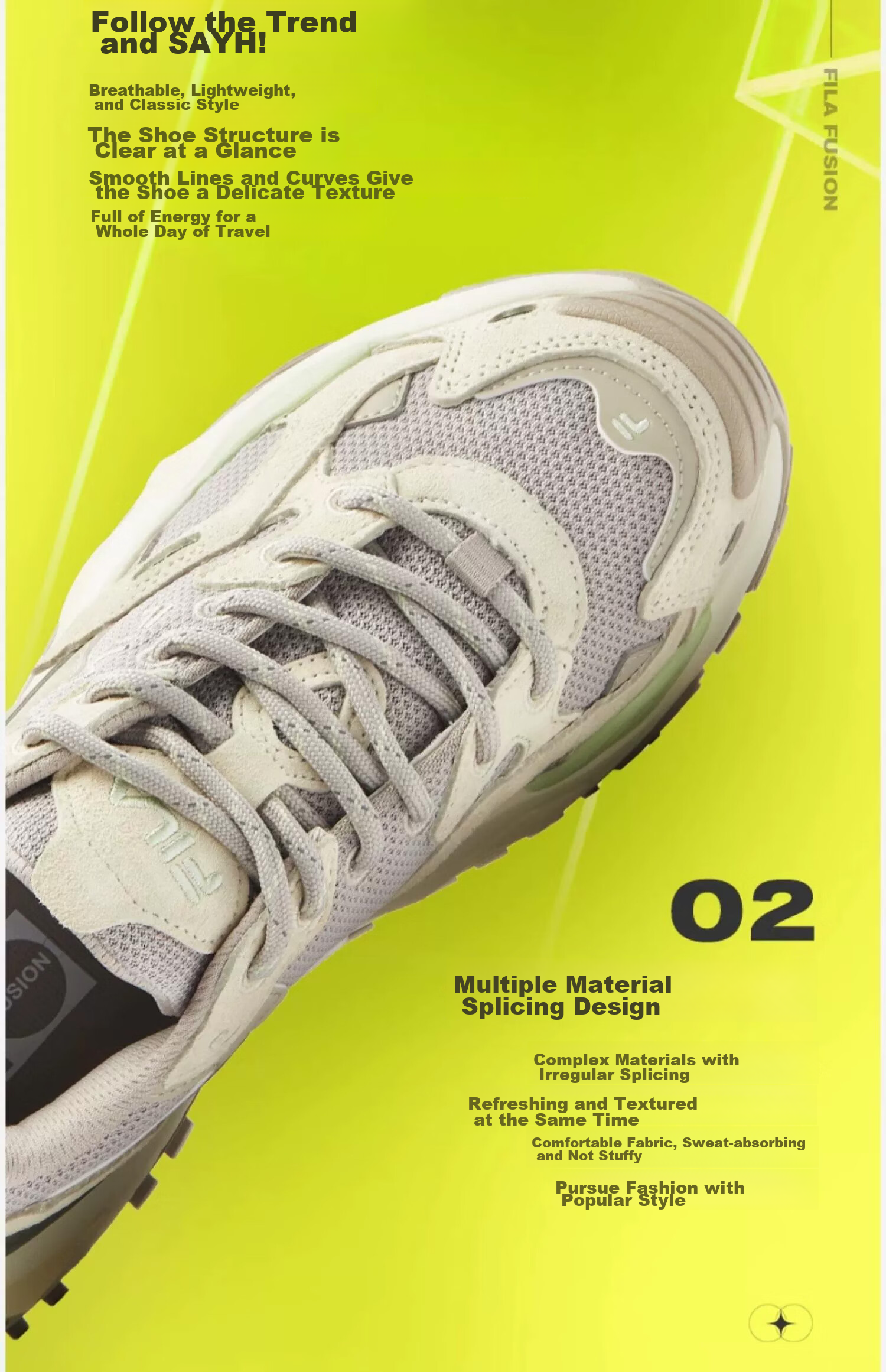 FILA FUSION Trendy Brand BIANCO Women's Shoes, Fashionable Sports Sneakers, Versatile Casual Footwear 9