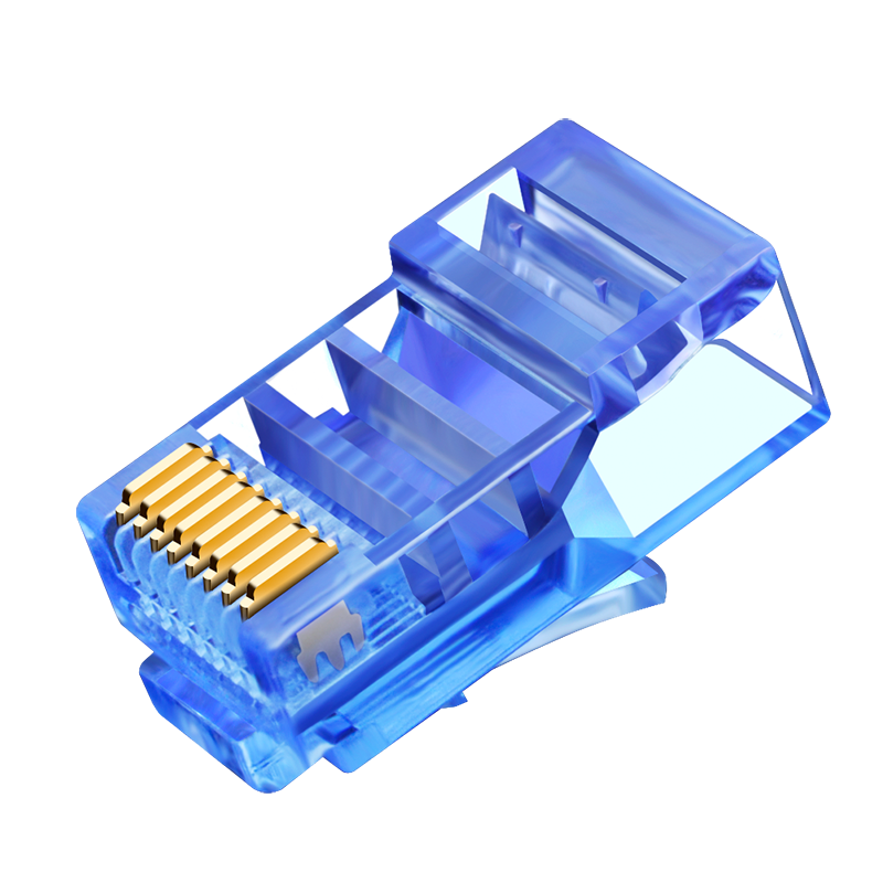 CNCOB Cat5e Crystal Head, Engineering-Grade Colored Unshielded Gold-Plated Pure Copper RJ45 Network Cable Connector, Cat5e Crystal Head, Blue, 100 Pieces/box, CN-BE