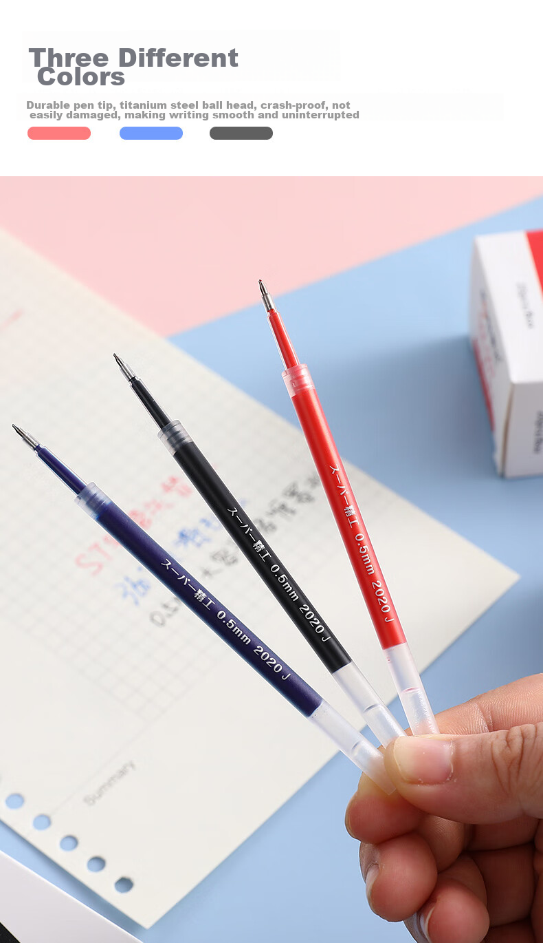 Dongmi Retractable Gel Pen, 0.5mm Tip, for Exams And Office Use, Student Practice Pen Refills, ST Needle-Tip Head, Black Ink Refills, 20 Pieces Per Box, DM-007 2