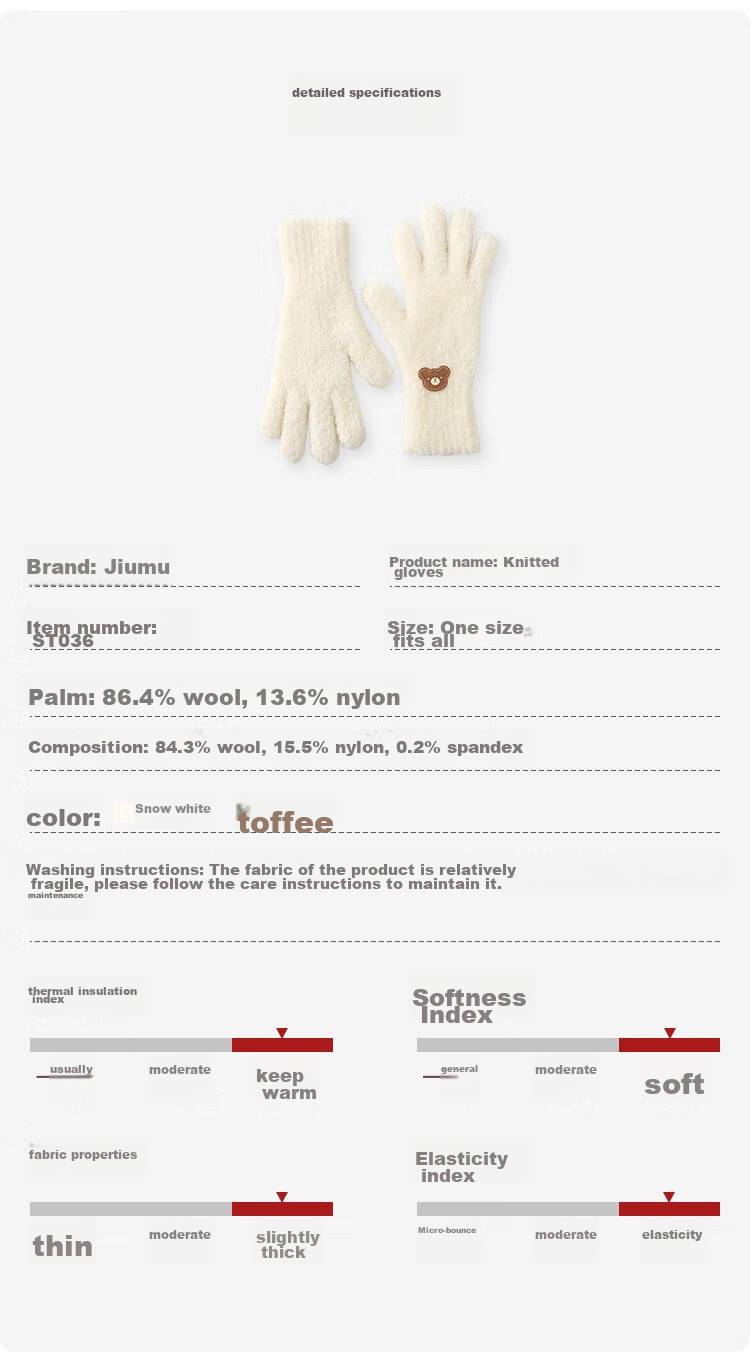 JIUMU Tuscany Wool Warm Gloves for Women, Winter Thickened Cold-Proof Knitted Woolen Gloves 10
