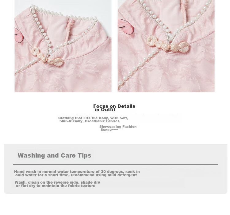 ASK JUNIOR Girls' Summer Dress with Small Flutter Sleeves, Retro New Chinese-Style Butterfly Qipao Dress, Princess Dress 6