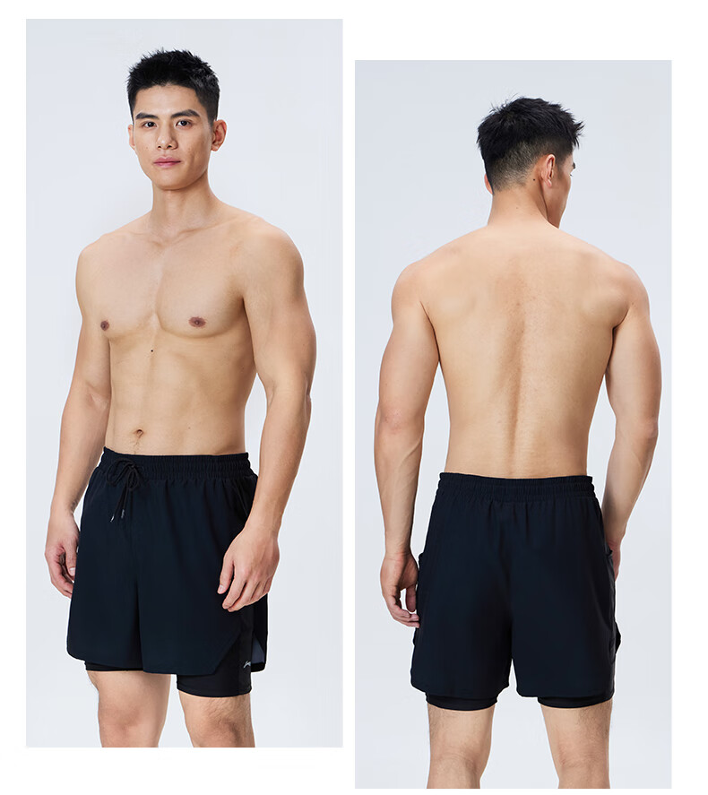Li-Ning Swimming Trunks for Men, Anti-Embarrassment Loose-Fitting Knee-Length Beach Swim Shorts, Double-Layer Hot Spring Resort Swimwear 0261 Black 2XL 18