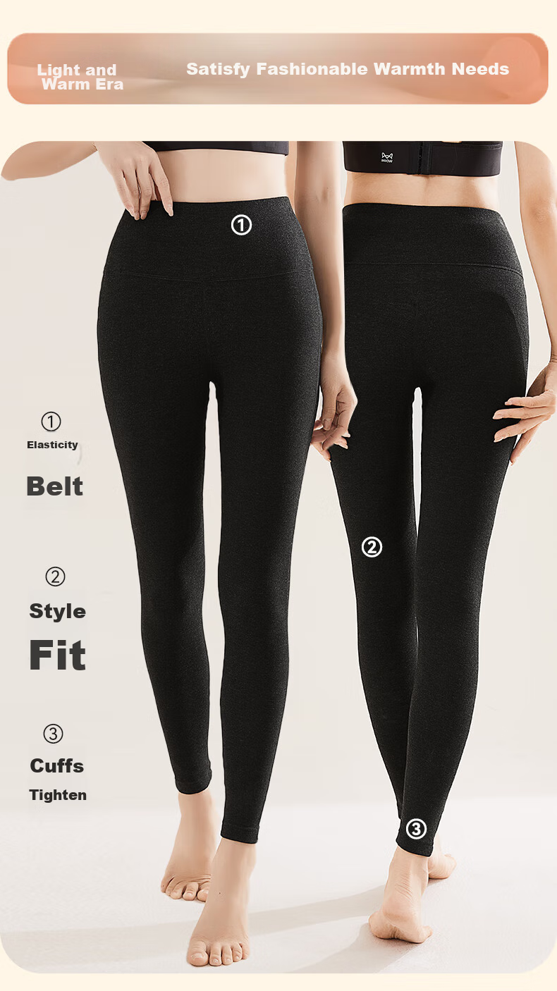MiiOW [Polyester Temperature-Raising Wool Silk] Women's Thermal Pants, High-Waist Tummy Control, Body-Shaping, Butt-Lifting, Fleece-Lined Leggings for Autum 14