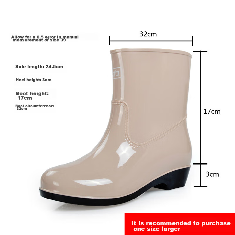 Warrior Rain Boots for Women, Mid-Calf Height, Waterproof, Non-Slip Rubber Shoes, Wear-Resistant Rain Boots HL52S Khaki Size 39 2