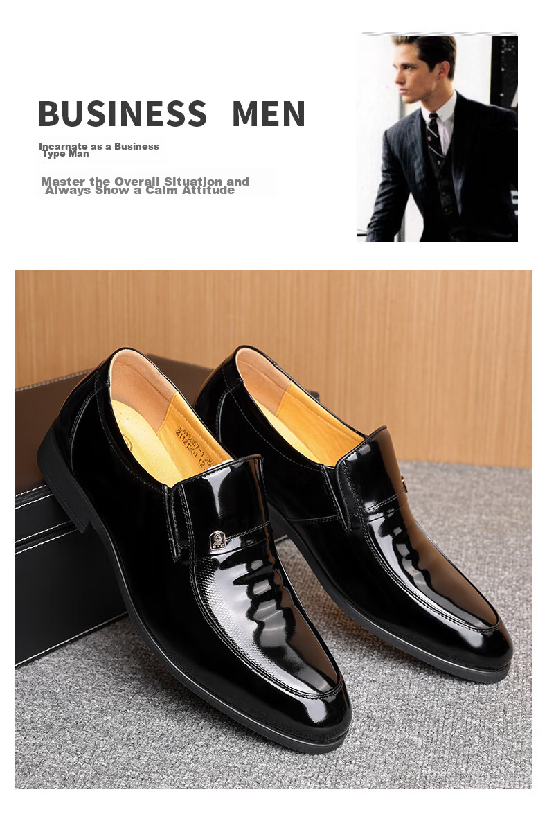 LAORENTOU Leather Dress Shoes for Men, Formal Patent Leather Shoes, Wedding Groom Shoes, Pointed Toe Slip-On Shoes, LA13087, Black, Size 39 2