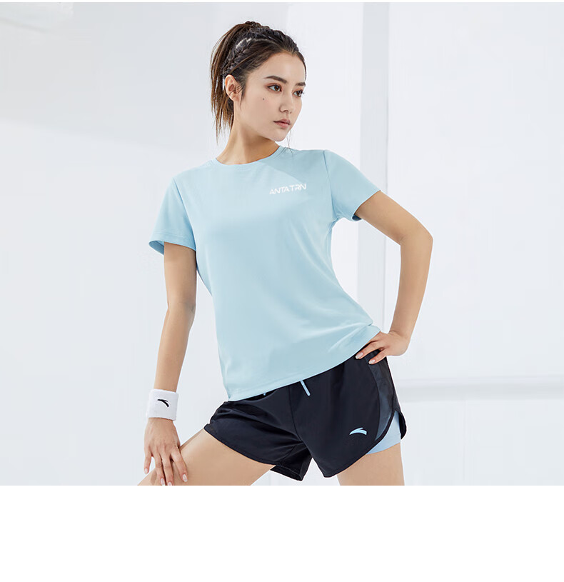 Anta Quick-Dry Sports Set | Women's Summer New Breathable Short Sleeve and Shorts Badminton Two-Piece Set with Anti-Exposure Design 9