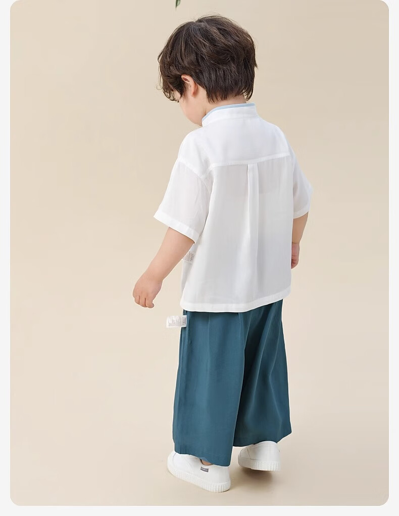 DAVE & BELLA Boys' Nine-Point Cool Feeling Set Stylish Summer Children's Hanfu Wide-Leg Pants Two-Piece Set 9