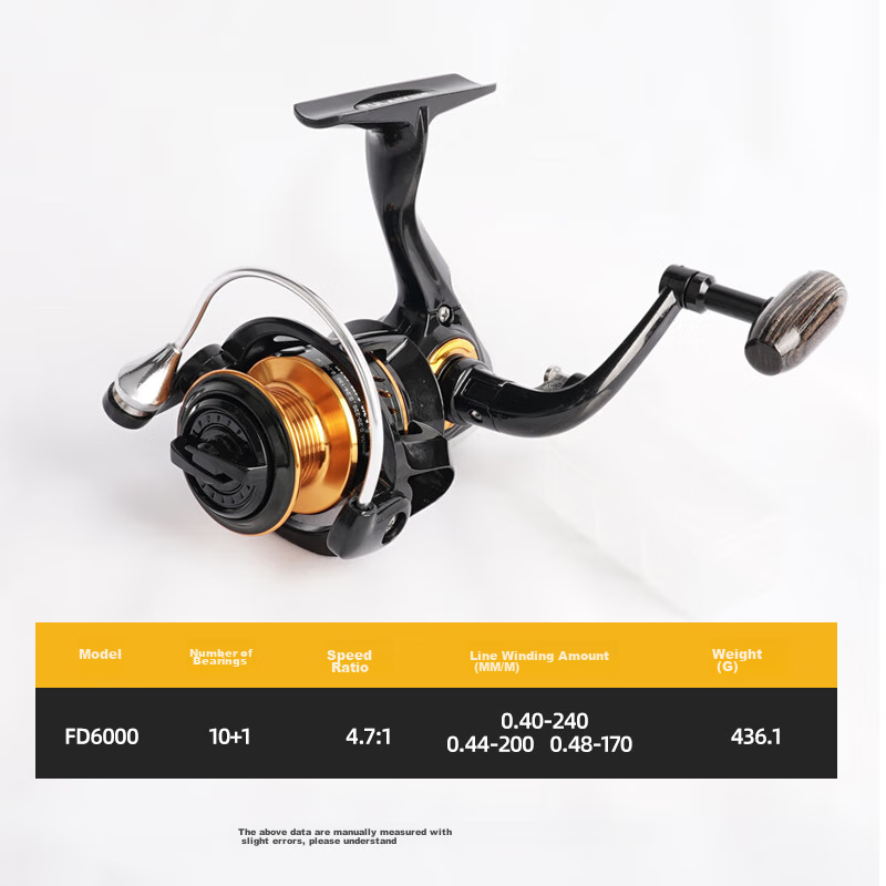 Erciyuan Fishing Reel, Spinning Reel, Sea Rod Fishing Line Reel, Sea Rod Reel, Lure Rod Fishing Line Reel, Long-Distance Casting Reel, Glossy Black 6000