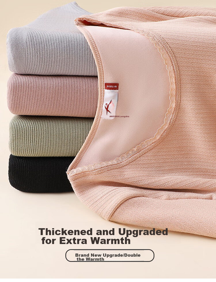 LangSha Thermal Underwear Women's Set, Thickened And Fleece-Lined Base Layer, Slim-Fit Body-Shaping Autumn Top And Pants, Double-Layer Cold-Proof for Autumn And Winter 3