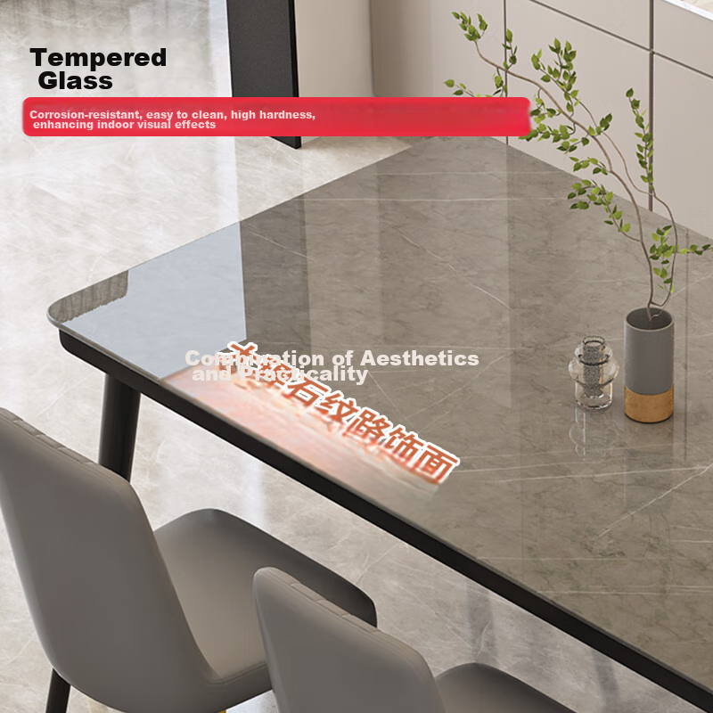 Fanshe Dining Table Set for Home Use, 4-6 Person Table And Chairs Combination, Rock Slab Pattern Glass Small Apartment Dining Table And Chair Set