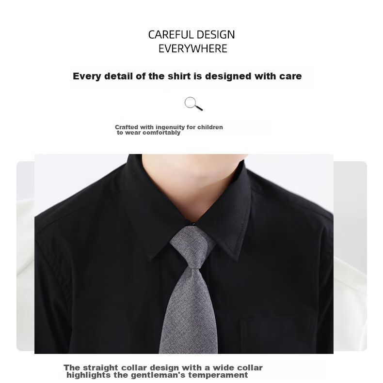 Yinuofang Children's White Long-Sleeve Shirt with Pocket, Boys' Shirt: Black Long Sleeve, 140CM 6