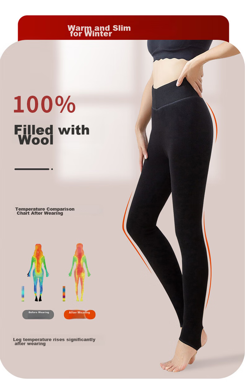 LangSha Women's Leggings, Winter Fleece-Lined Thick Wool-Blend Thermal Pants, High-Waisted Slim-Fit Plus Size Cotton Pants for Outdoor Wear 6