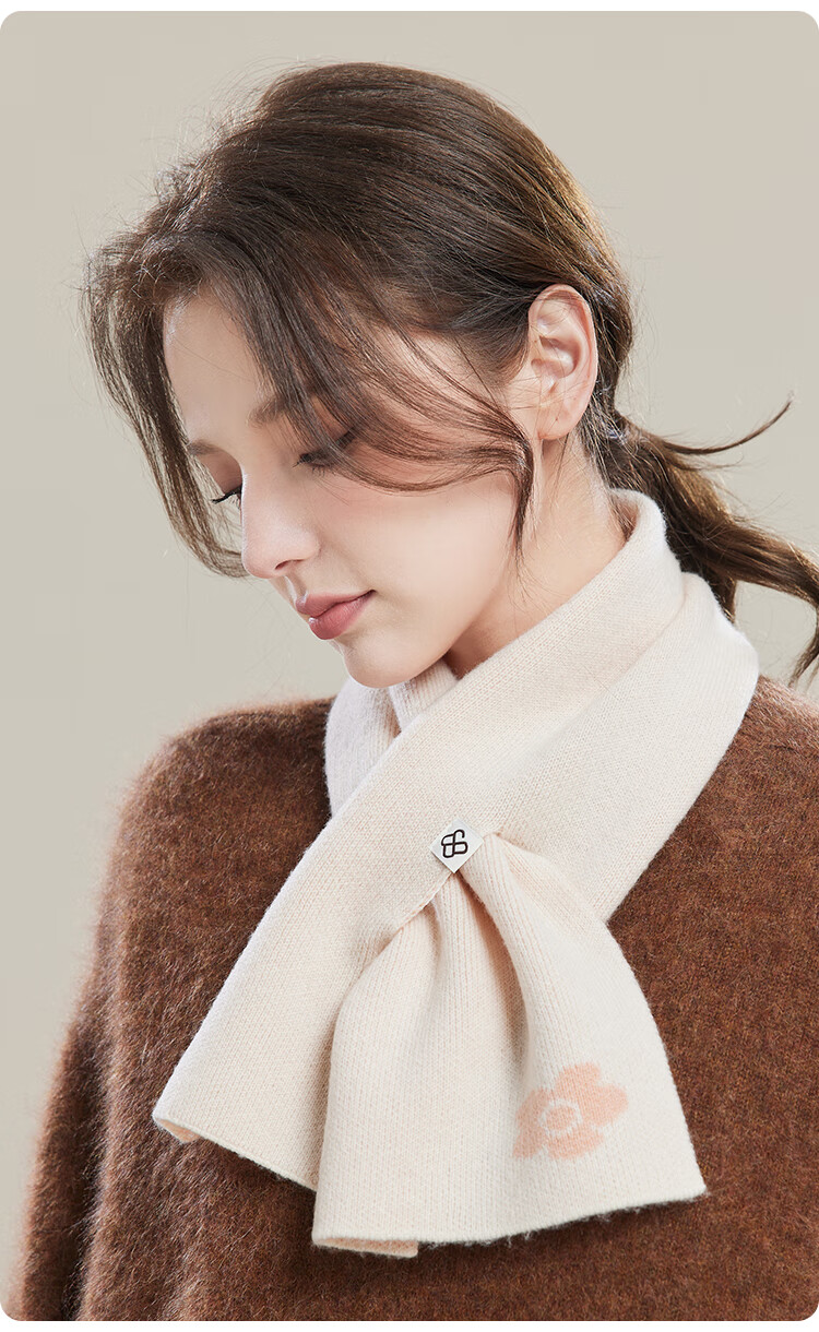 JIUMU Pure Wool Scarf for Women, Autumn And Winter Ladies' Warm Neck Warmer, Lightweight Winter Neck Protection Short Scarf 15