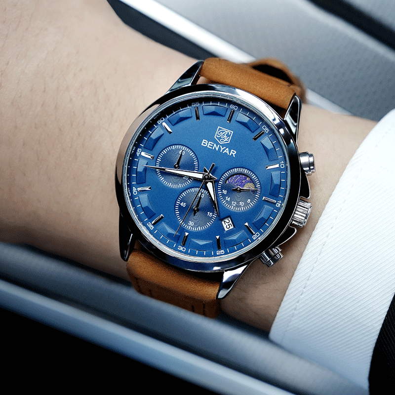 TSAR BOMBA Back-To Season Benyar Star Moon Calendar Men's Quartz Watch, Elegant Casual Business Style for Students And Boyfriends 9