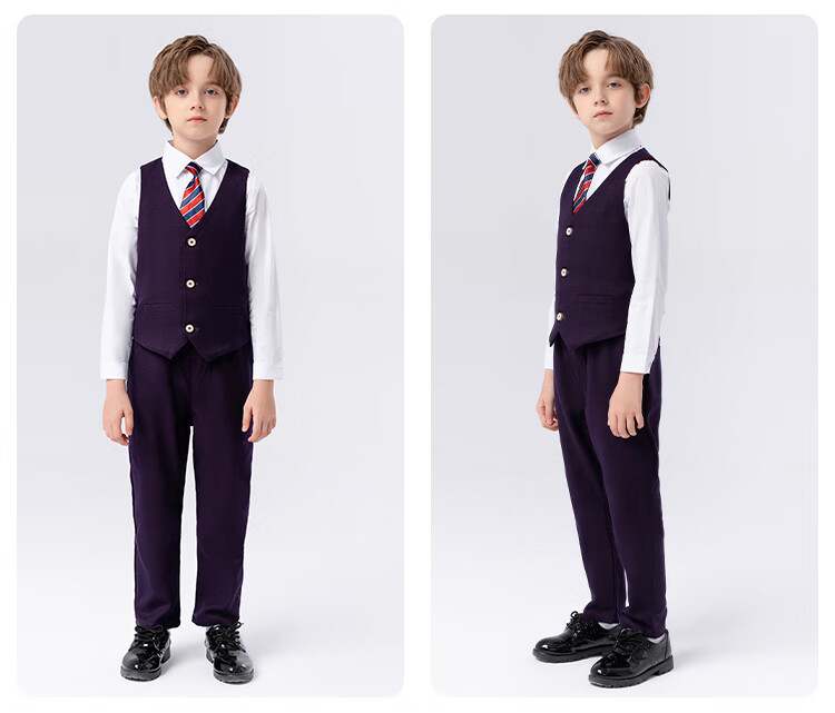 LUOBOBEIBEI Boys' Suit Spring Formal Wear Set, Children's Stylish Small Suit, Piano Greeting Outfit, Blue Plaid Five-Piece Set, Size 120 13