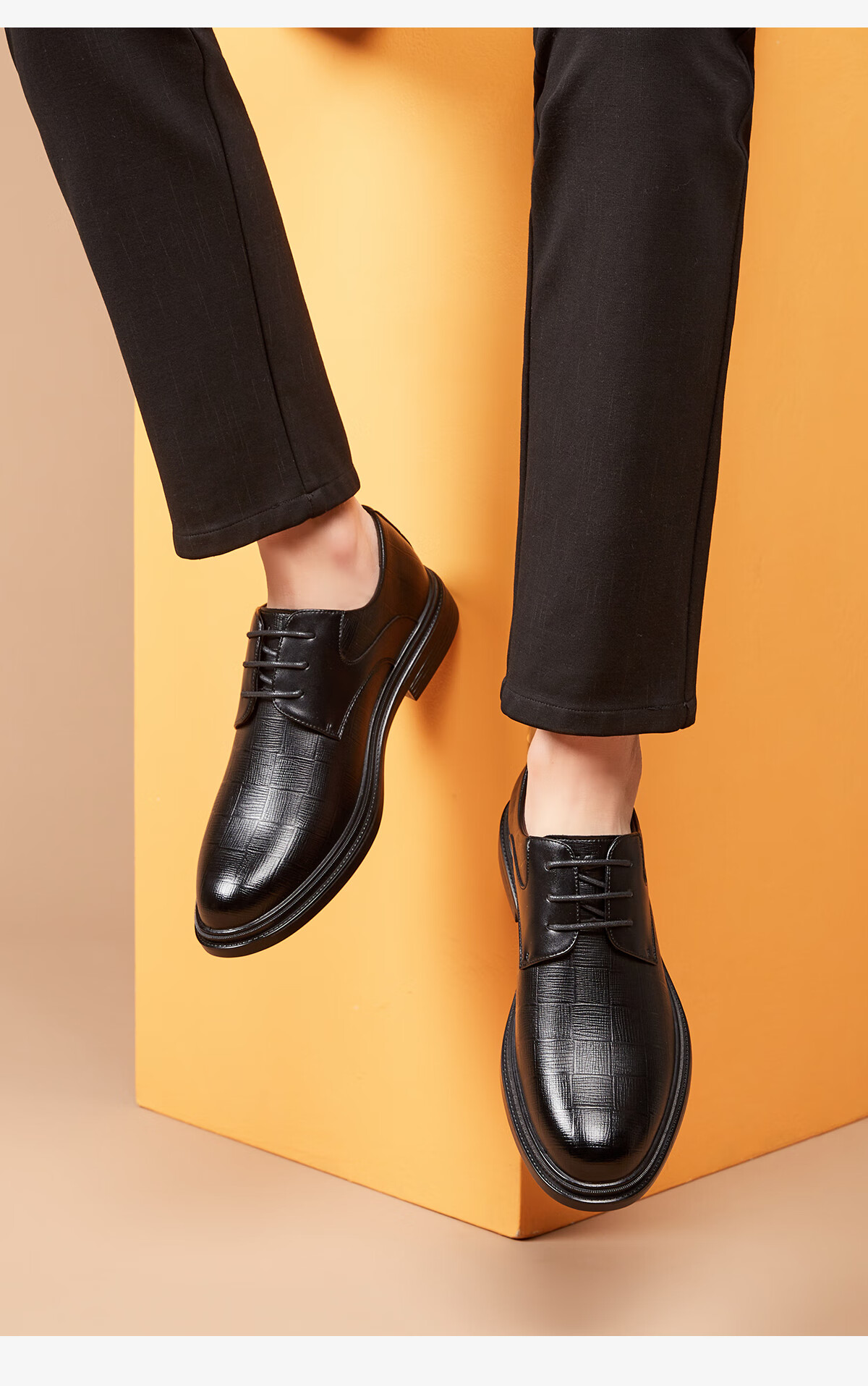 Huili Leather Shoes for Men, Business Casual British Style Derby Shoes, Versatile Comfortable Non-Slip Formal Shoes, Black, Size 40 3