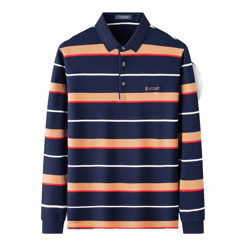 MONTAGUT Men's Long Sleeve Polo Shirt Spring Autumn Pure Cotton Skin-friendly Collar Lightweight Comfortable Breathable T-shirt Navy Blue L(50)
