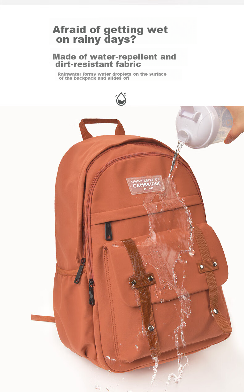 UNIVERSITY OF CAMBRIDGE Backpack for Female Middle School Students, Large Capacity Lightweight Double Shoulder Bag, Reduced-Load Backpack, Fashionable Trend CA428 Brown-Red 6
