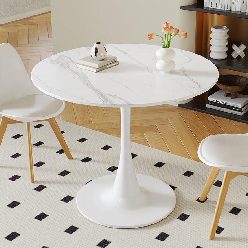 KULIN Rock Slab Dining Table, Round Small Table, Restaurant Coffee Table, Simple Round Office Negotiation Side Table, 60*74cm
