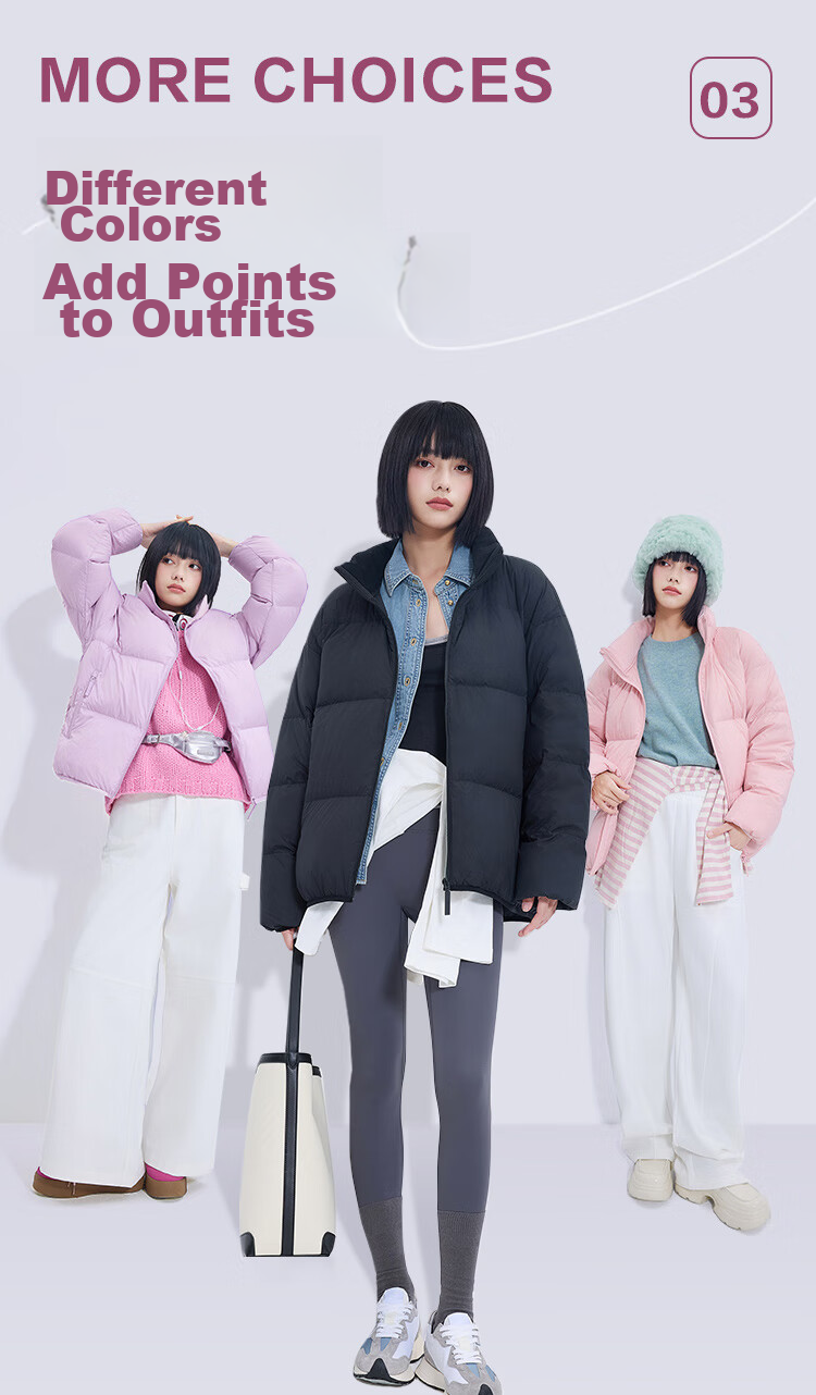 JD Original down Jacket for Women, Spring And Autumn Puffer Coat, New Year Battle Robe Outerwear, Stand-Up Collar Short Style, Cloud Purple Color, XL Size 4
