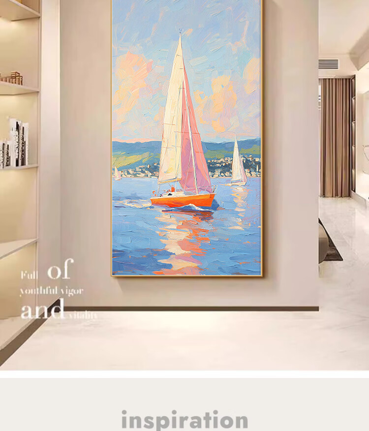 Yihuan Yu Smooth Sailing Entrance Hall Decorative Painting Oil Painting Style Corridor Hanging Textured Living Room Entry Wall Art 4