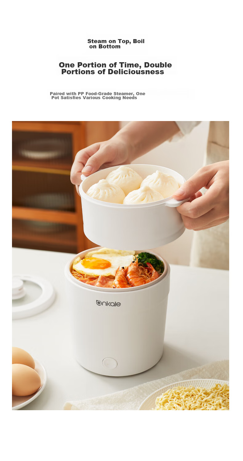Ankale Multifunctional Pot Electric Cooking Pot 1L for Student Dormitory 1-2 People Mini Hot Pot Noodle Pot Non-Stick Anti-Boil Stir-Fry Steaming Frying Cooking Pot AJL-A101 with Steamer Basket 11