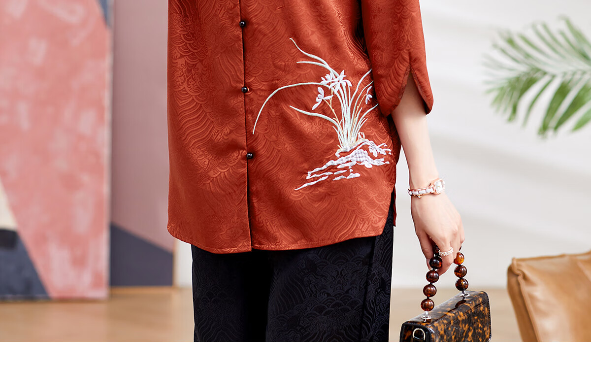Yuzhaolin Mom's National Style Three-Quarter Sleeve Suit Middle-aged and Elderly Women's Clothing Grandma Clothes Y244A1800 8